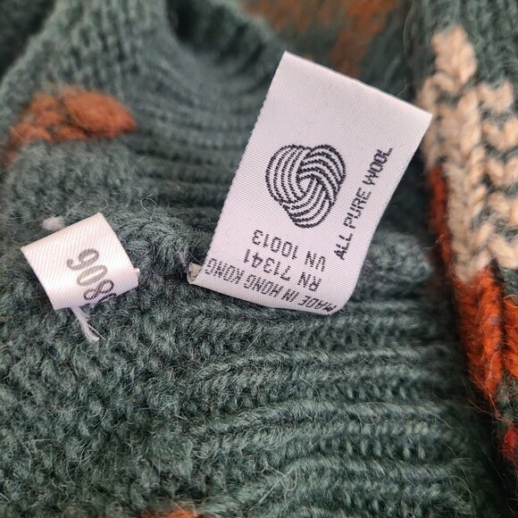 Vintage L.L.Bean 90s Animal Pattern Half-Zip Sweater Knit Size L Green - Picture 9 of 9